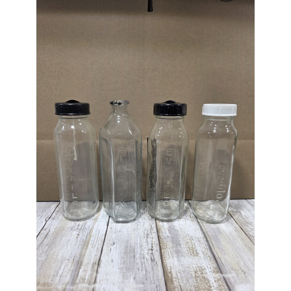 Vintage Evenflo Fire King Glass Baby Bottles 8oz. READ Lot Of 4